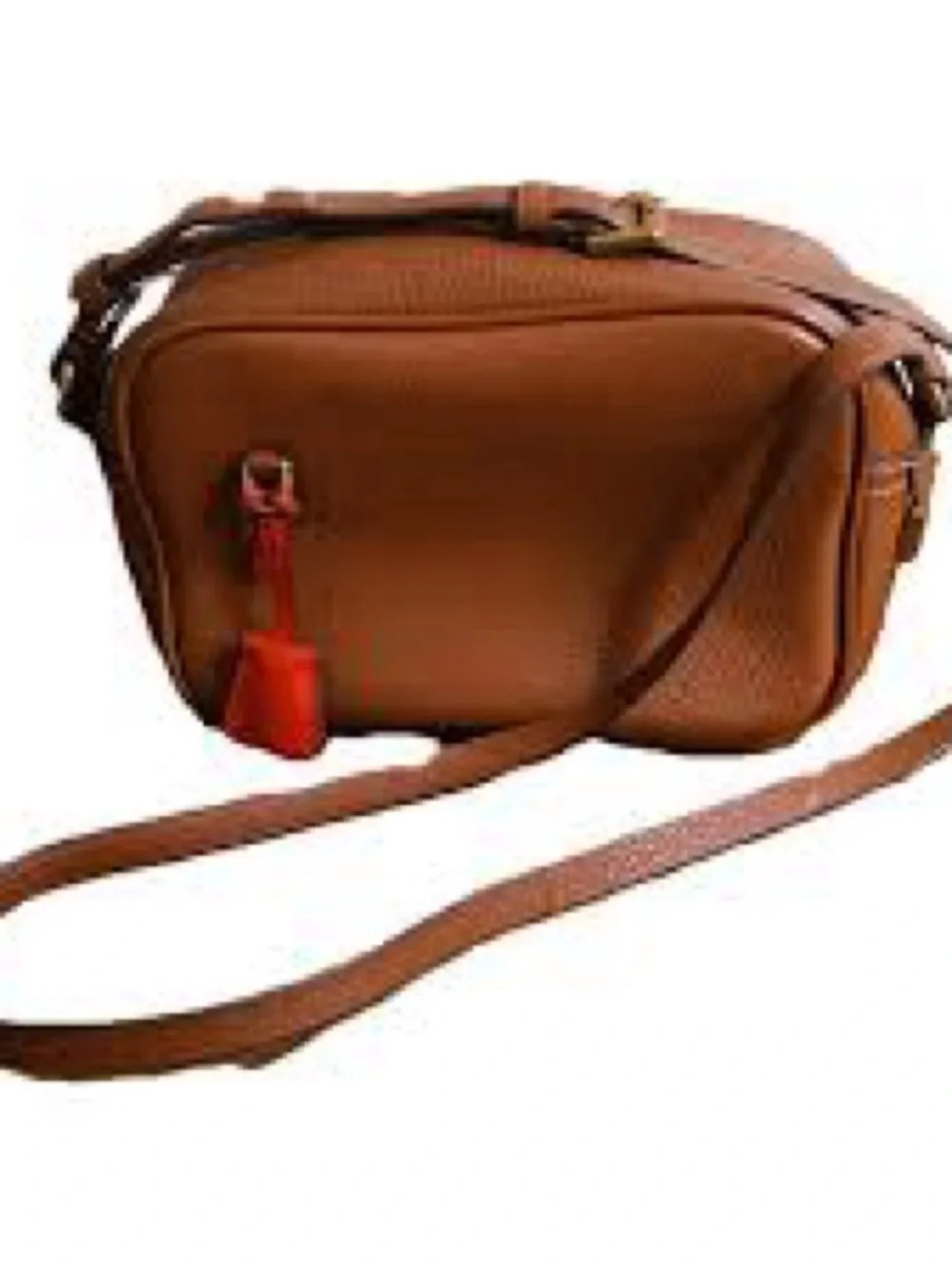 J.Crew Italian Leather Camera Crossbody Bag Cognac Red Charm